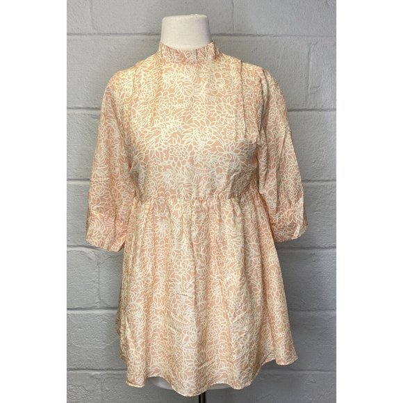 Apiece Apart Peplum Top Tunic Floral Pink Peach‎ Pattern 3/4 Sleeve Lined Zipper - Picture 1 of 8
